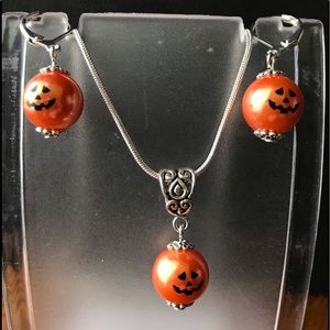 Pumpkin Face Necklace & Pumpkin Leverback Earrings